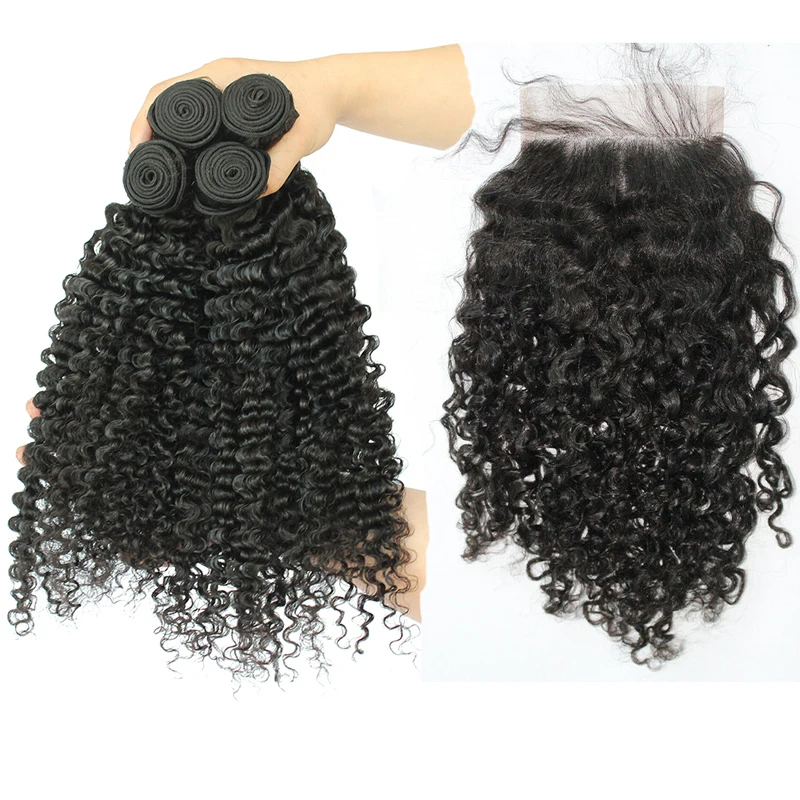 Human-Hair-Bundles-With-Closure-3B-3C-Brazilian-Afro-Kinky-Curly-Hair-With-Closure-4x4-Bundles