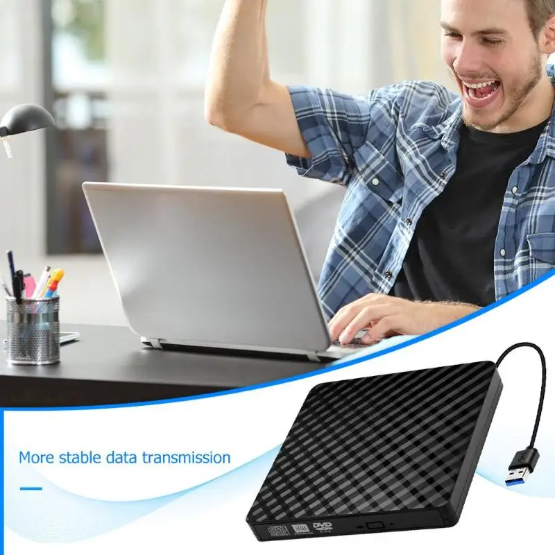  External DVD Drive Portable USB 3.0 CD/DVD +/-RW VCD ROM Burner for Laptop Computer Desktop Connect