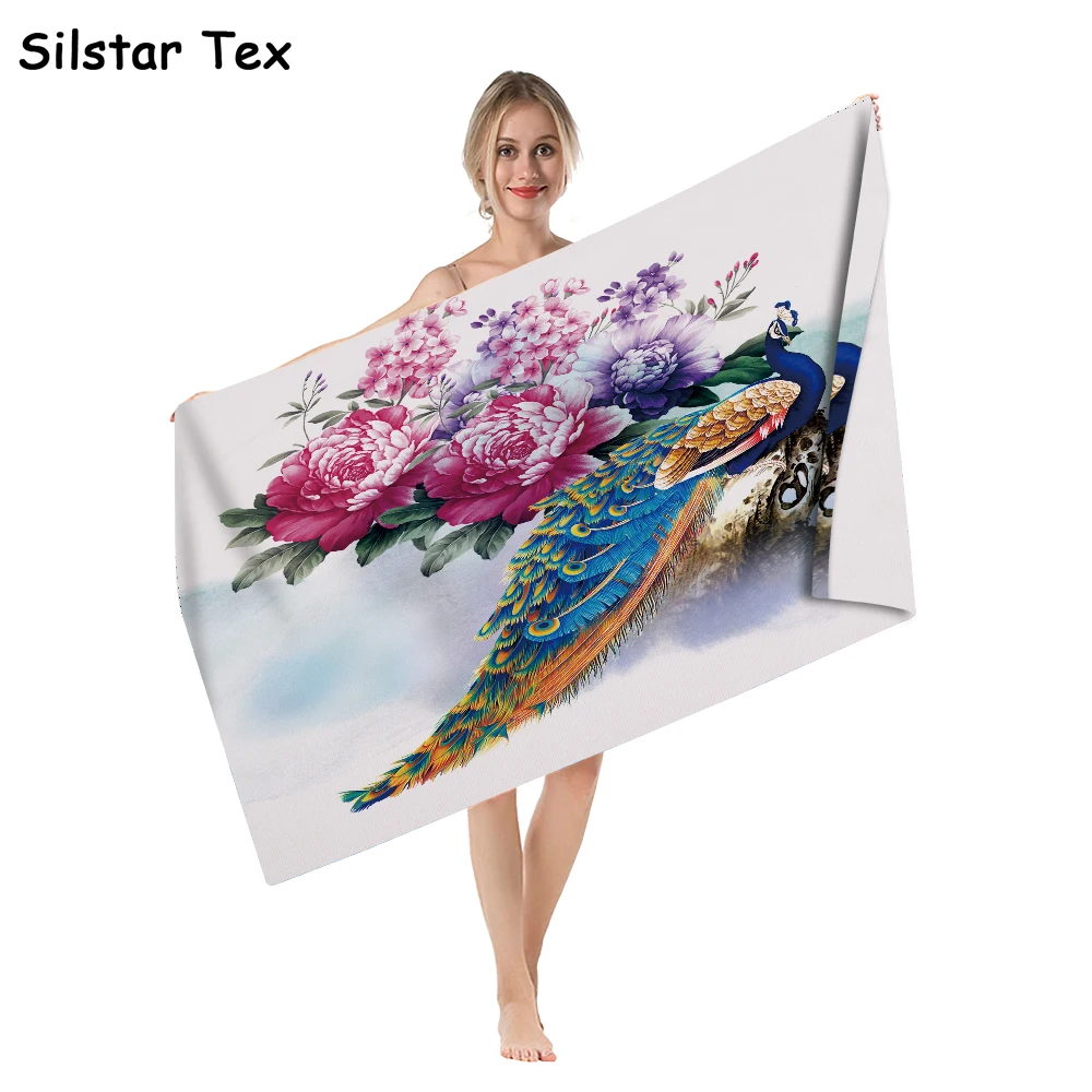 

Silstar Tex Colorful Floral Bath Towel Bird Animal Microfiber Beach Towel for Adult Shower Towels Summer Blanket