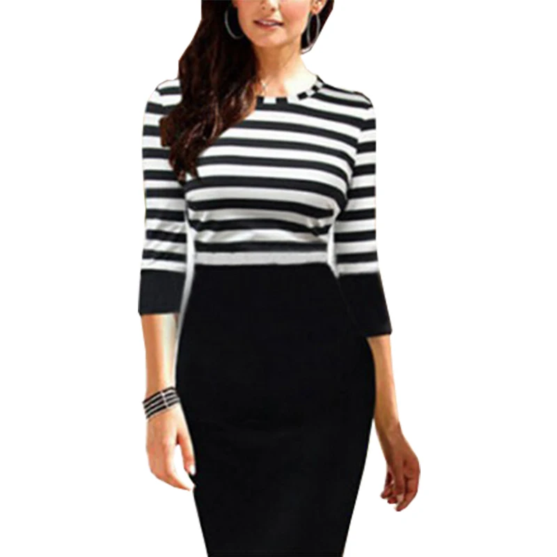 

Women summer dresses European Seventh-sleeve striped patchwork mini dresses women clothing vestidos LBD9032
