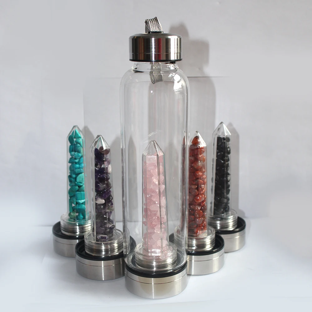 Натуральный кристалл кварца драгоценный камень бутылка для воды палочка ТОЧКА Рейки целебный Кристалл Стекло целебная бутылка стекло