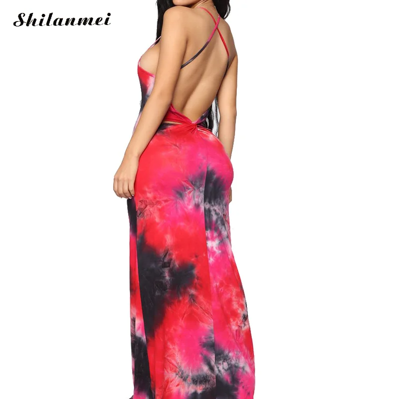 

Summer Women Bohemian Beach Maxi Dress Sexy Strap Bandage Backless Long Dress Tie Dye Gradient Party Beach Maxi Dresses Sundress