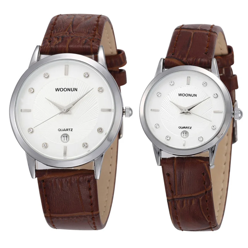 

WOONUN Top Brand Luxury Couple Lover Watch Genuine Leather Strap Quartz-Watch Fashion Casual Men Women Thin Watches Waterproof