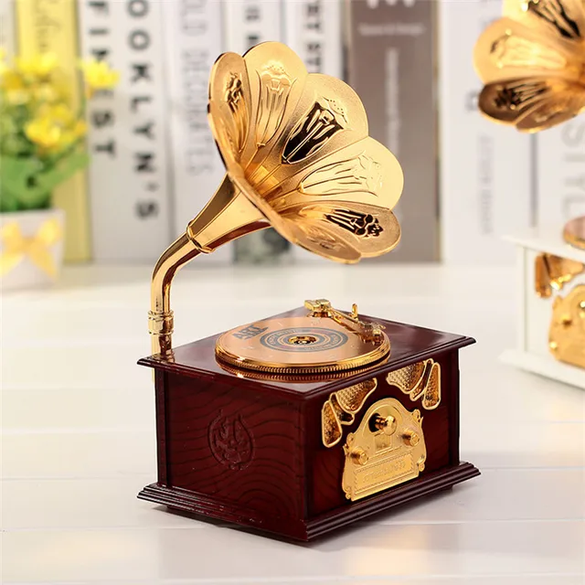 Creative Retro Gramophone Shape Musical Box Ornaments Jewelry Storage