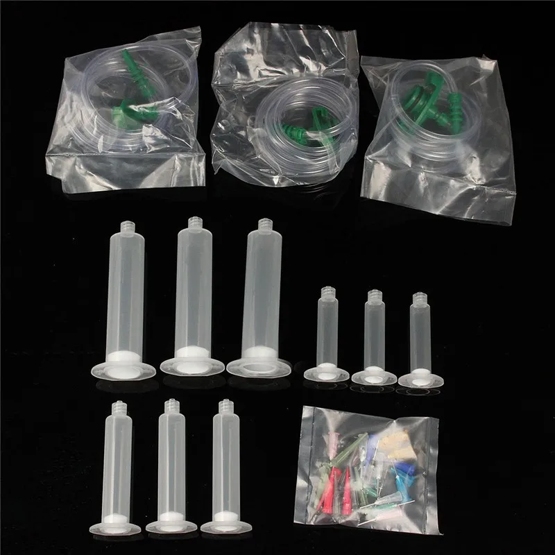 

JimBon 1Set Liquid Dispenser Solder Paste Welding Fluxes Adhesive Glue Syringe Dispensing Needle Sets for Welding Tools
