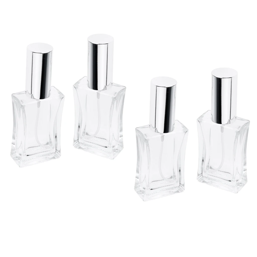 4Pcs 50mL Large Clear Thicken Glass Empty Replacement Spray Bottles Refillable for Cologne/Perfume/Splash with Silver Caps
