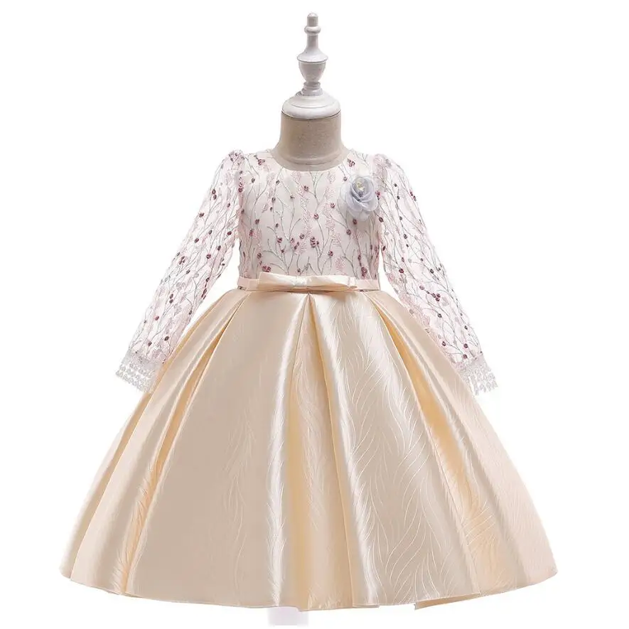 

NEW Lace embroidery Formal elegant Wedding Gown Tutu Princess Dress Flower Girls Children Clothing Kids Party For Girl Clothes
