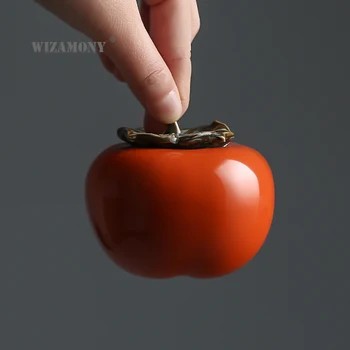 

WIZAMONY Chinese Kung Fu Jingdezhen tea caddy tea cans Persimmon canister container for puer Oolong tea storage chests tea D
