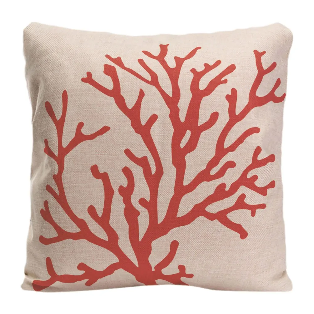 

Red Coral Cushion Cover Decorative Pillow For Sofa Car Chair Covers Trees Pillow Case Cotton Linen Home Decor Pillowcase