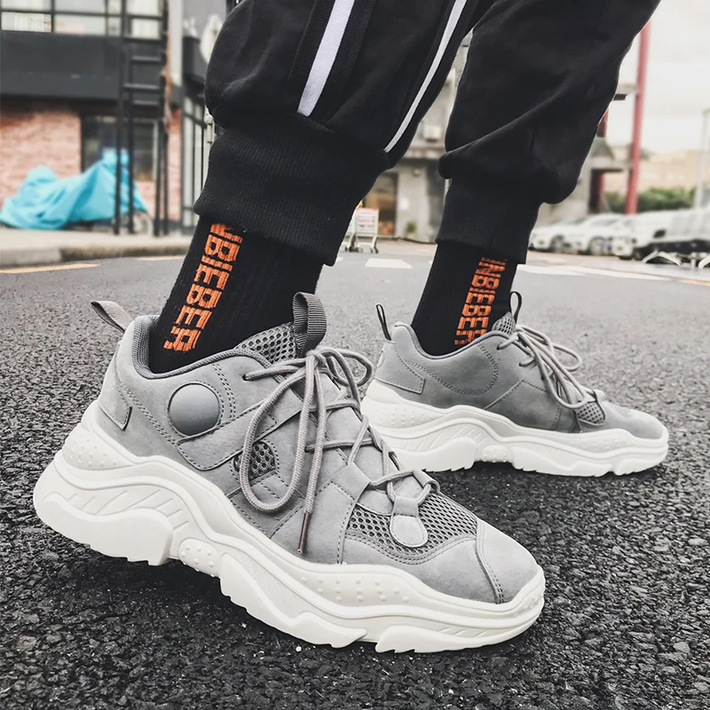 

2019 New Men Chunky Sneakers Lace-up Flat Casual Hip Hop Shoes Platform Breathable Adult Male Baskest Tenis Footwear