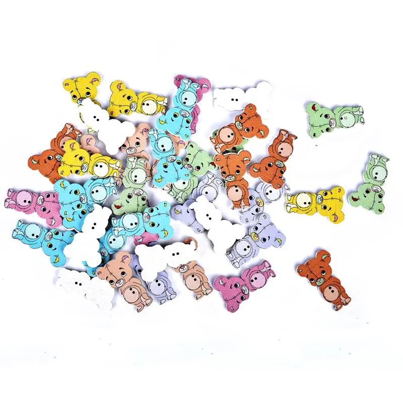 

50pcs/Set Lovely Bear Wooden Buttons For Clothing DIY Sewing Accessories Handmade Craft 2 Holes Decorative Button 30*20mm