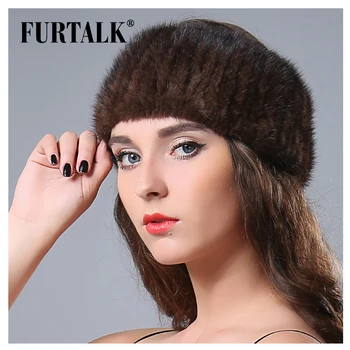 

FURTALK Mink Fur Winter Headwear for Women Warm Knitted Natural Mink Fur Headband Fur Hat Female Fur Hair Accessories 2019