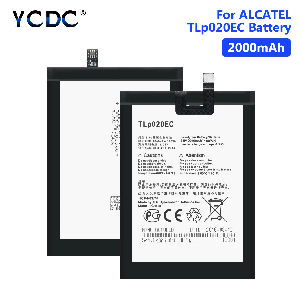 

High Quality TLp020EC Alcatel One Touch POP UP OT-6044D 2000mAh Lithium Polymer Battery For Mobile Phone Batteries