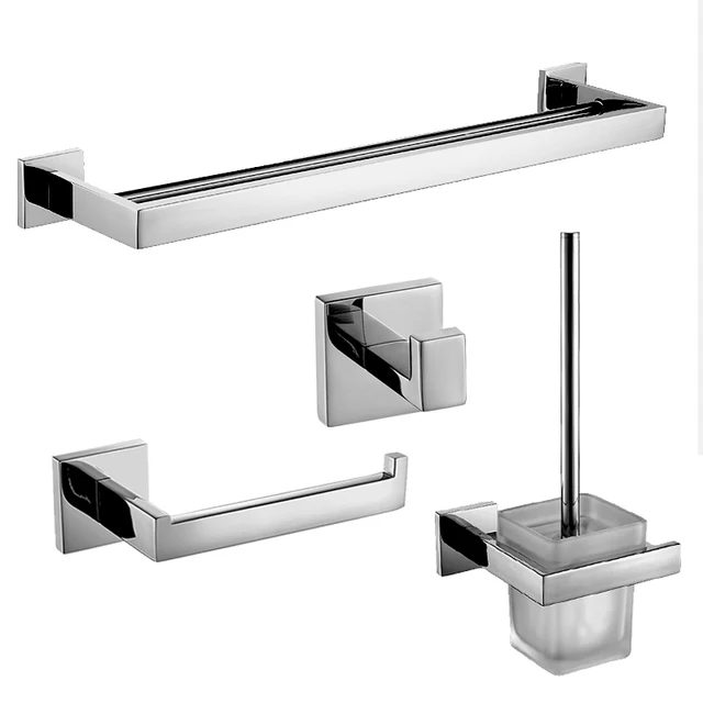 Modern Silver 304 Stainless Steel Bathroom Accessories Sets Square Modern Silver 304 Stainless Steel Bathroom Accessories Sets Square Base Polished Chrome Products Bath Hardware