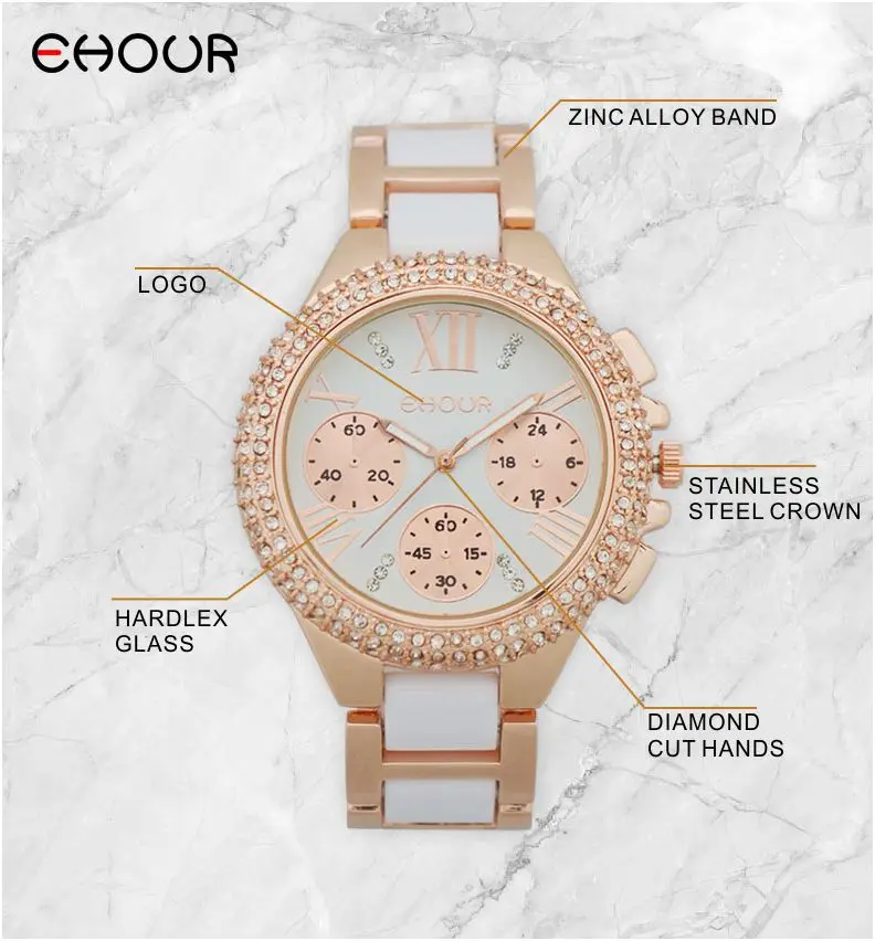 Ehour новые часы Хрустальный Пастель ободок металла часы Роскошные Rhinstone наручные часы Причинно кварцевые часы-браслет дешевые женские часы