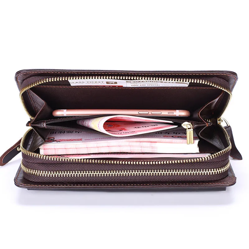 Business Genuine Leather Clutch Wallet Men Long Leather Phone Bag Purse Male  Large Size Handy Coin Wallet Card Holder Money Bag 4