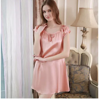 

2017 NEW Elegent Natural Silk Sleepwear Sexy Summer Brand 100% Mulberry Silk Nightgown M/L/XL Free Shipping