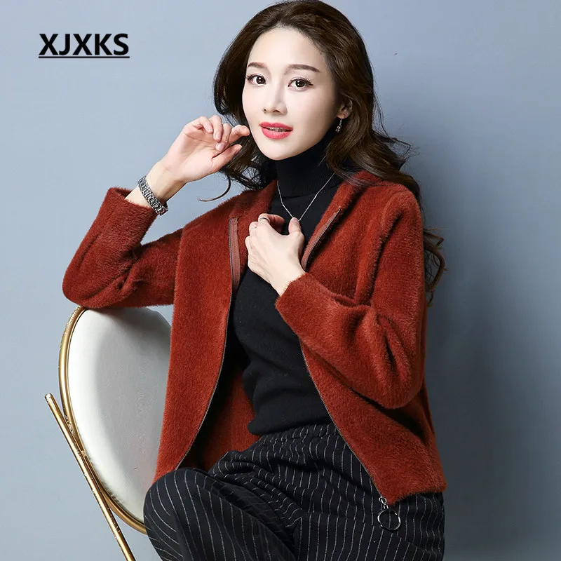 

XJXKS Hooded Solid Color Women Woolen Coat Zipper Spring 2018 New Selling Women's Blends Coats Free Shipping