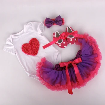 

4PCs per Set Baby Girls' Lace Flower Love Petti Skirt Tutu with Romper Headband Shoes