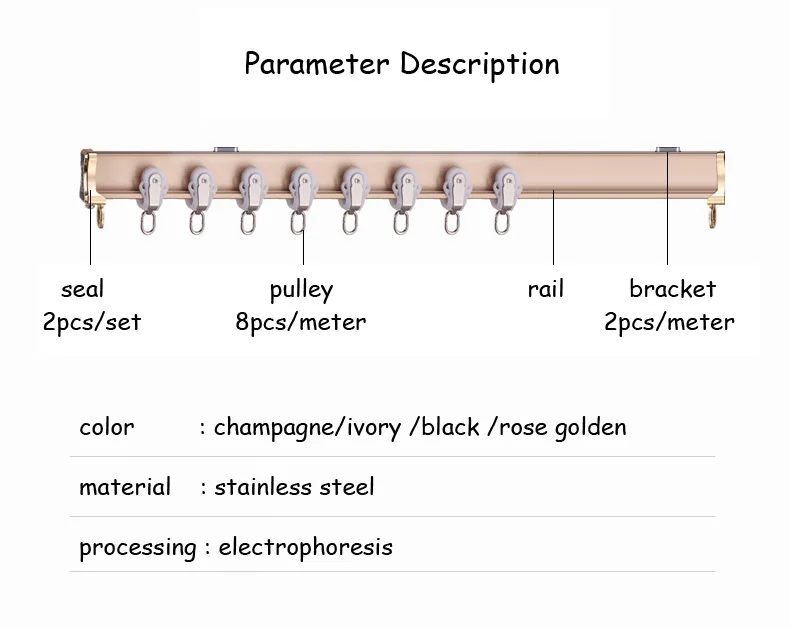 Новое поступление, модный занавес из алюминиевого сплава цвета шампанского, изогнутые рельсы, нано бесшумный шкив, Аксессуары для штор, дорожки