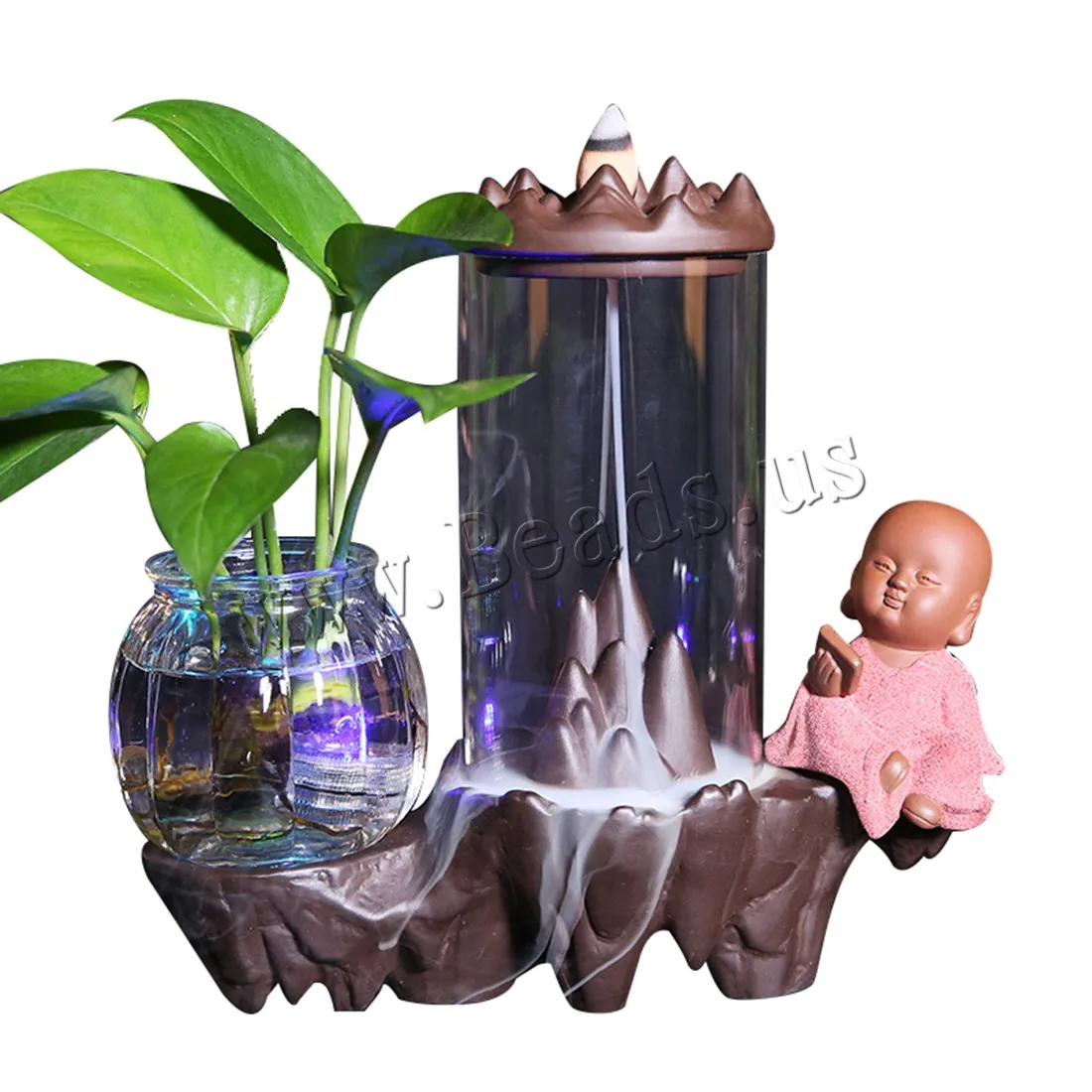 Home Decor Little Monk Waterfall Backflow Incense Burner Ceramic Incense Holder Censer With Vase Use In Home Office Teahouse