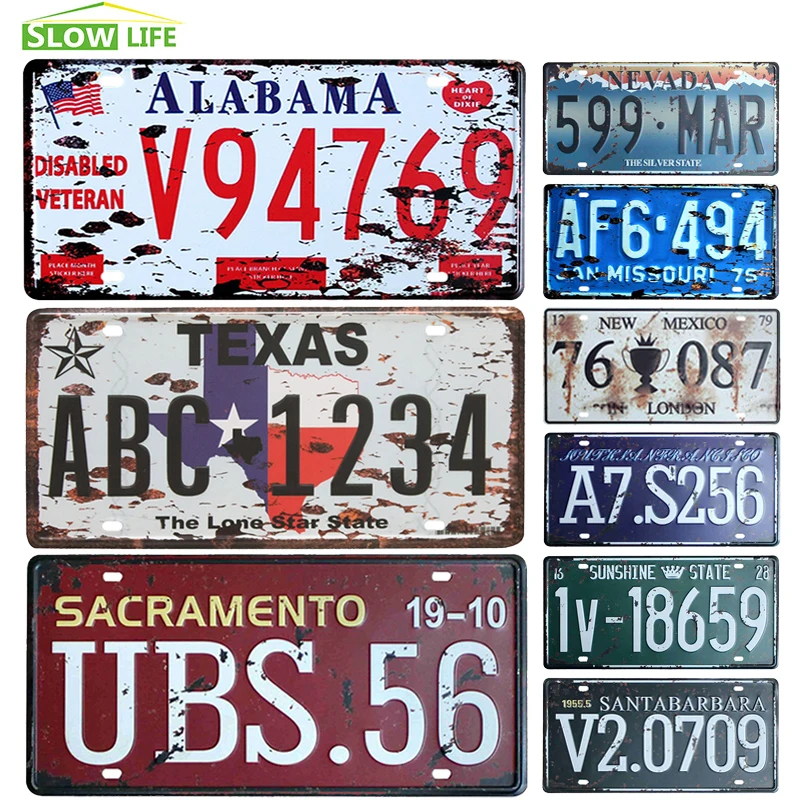 

United States Car License Metal Plate Vintage Home Decor Tin Signs Bar Pub Cafe Decor Metal Sign Garage Painting Plaque Sticker