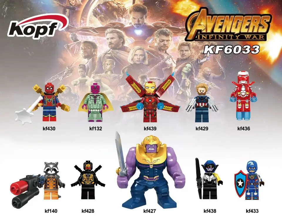 

KF6033 Super Heroes Avengers INFINITY WAR Vision Rocket Thanos Captain America Building Blocks Bricks Dolls Children Gift Toys