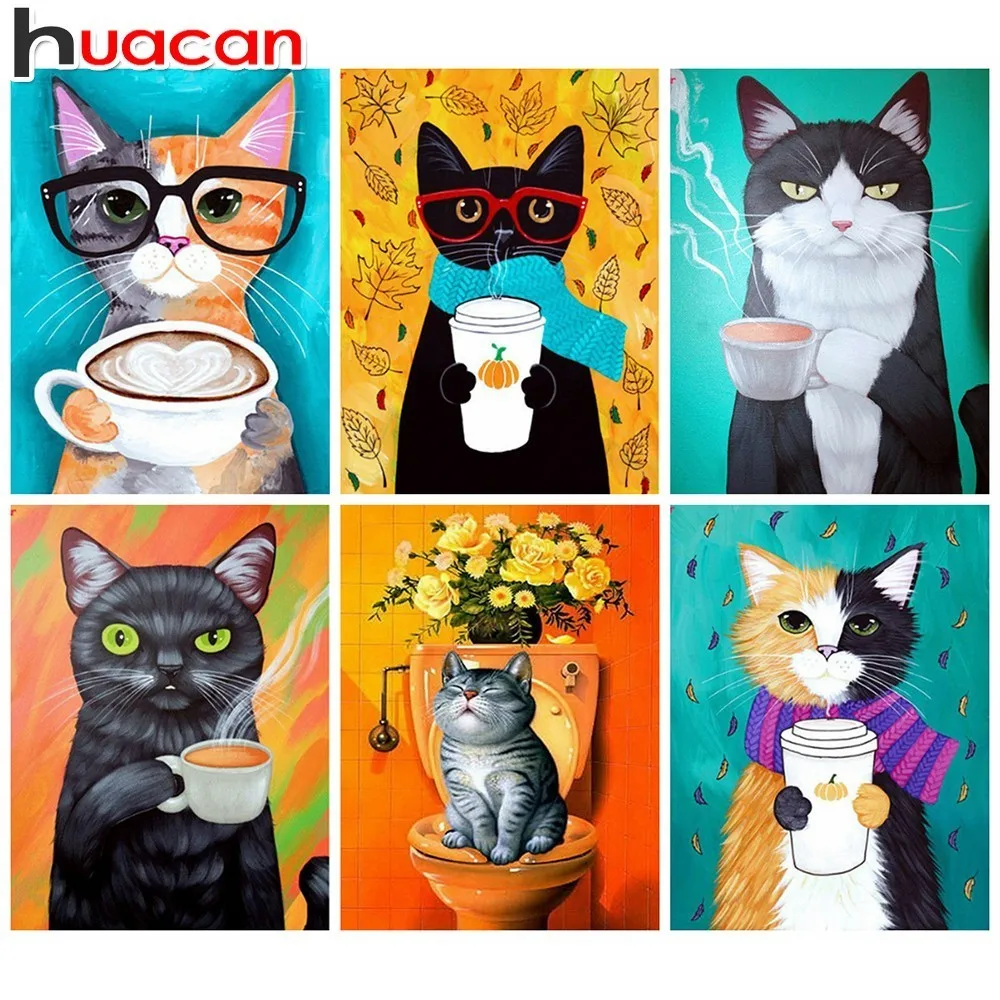 

HUACAN Diamond Mosaic Cat DIY Full Square Diamond Painting Cartoon Cross Stitch Picture Of Rhinestone Diamond Embroidery Animals