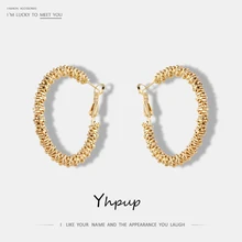 Yhpup, модные золотые серьги-кольца в стиле панк, Очаровательные Круглые фирменные геометрические серьги, медные серьги для женщин, массивные вечерние ювелирные изделия, Brincos, подарок