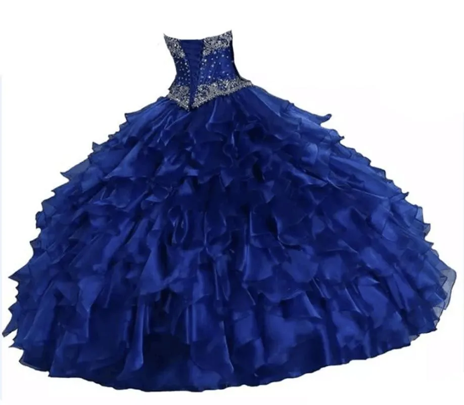 NEW Real as Image Sweetheart Ball Gown Quinceanera Dresses Glittering Crystals Beadings Ruffles Lace Up Sweet 16 Princess Dress