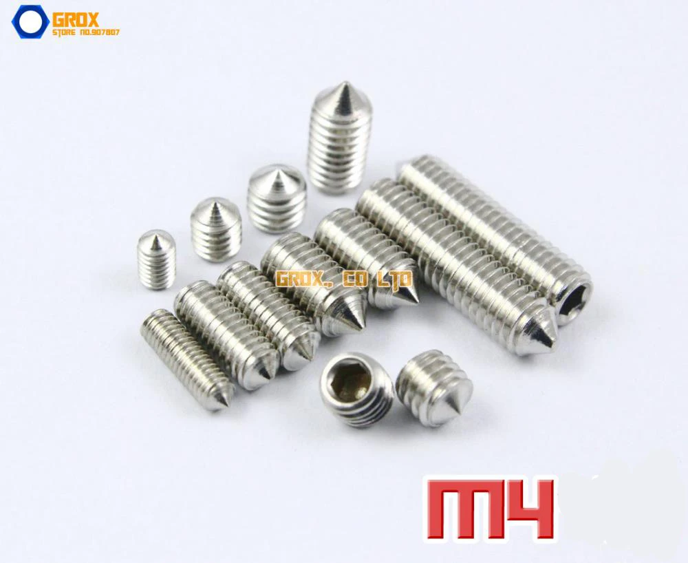 M4 304 Stainless Steel Cone Point Grub Screws Hex Socket Set Screwin