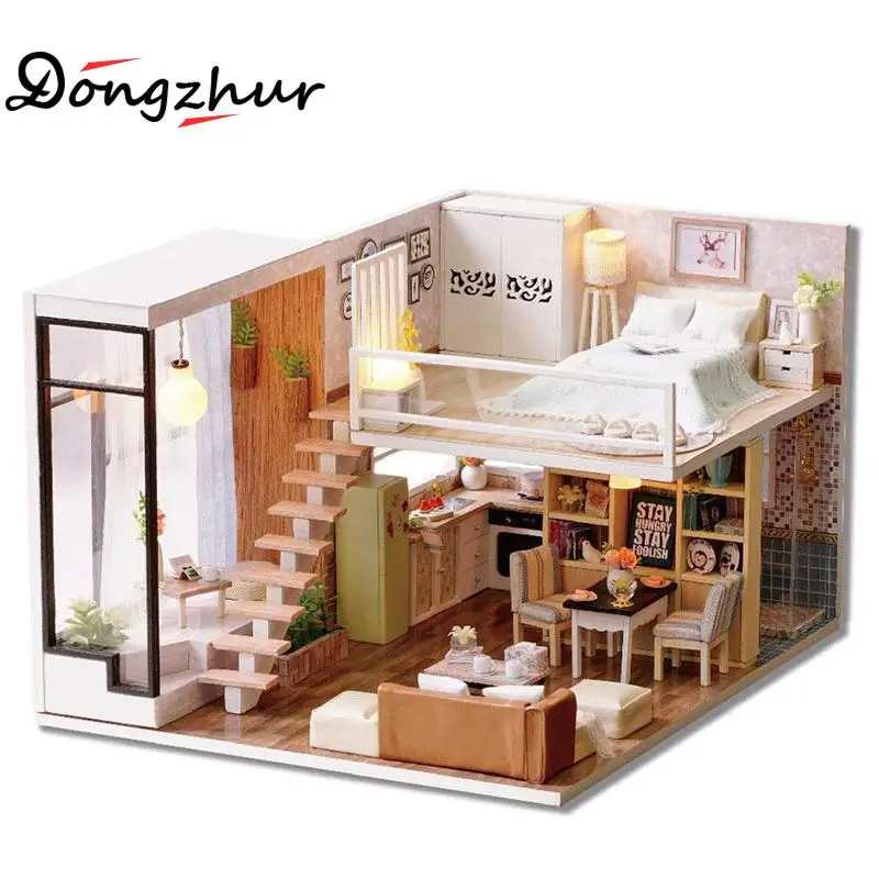 

Dongzhur Wait Time Cottage 3D DIY Miniature Doll House No Glue No Tool Led Light Furniture Splice Puzzle Wooden Toy Dollhouse