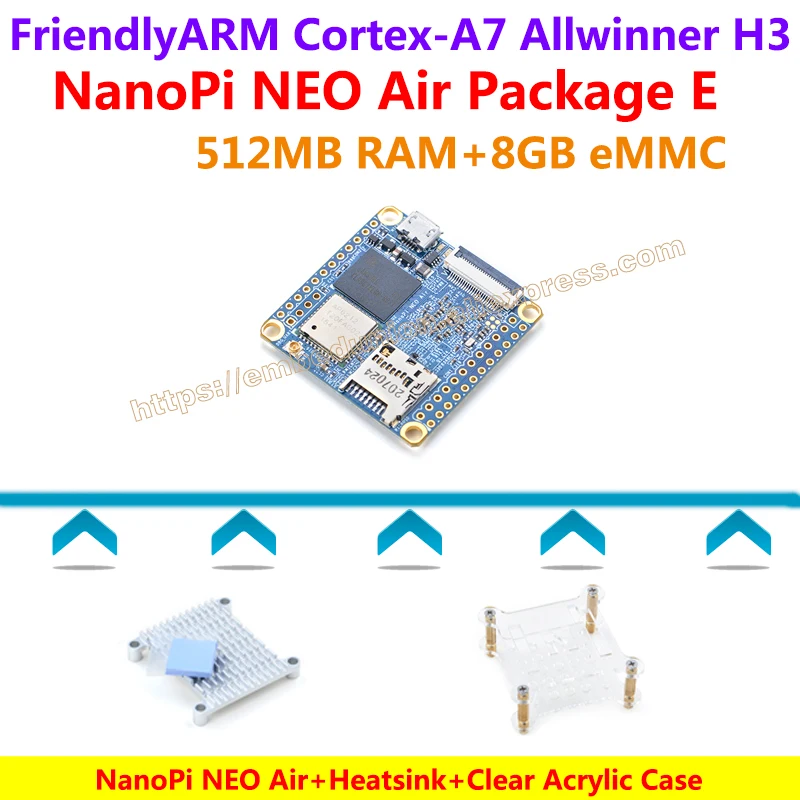 

Quad-core Cortex-A7 FriendlyARM NanoPi NEO Air(512MB RAM)+Heat Sink+Clear Case=NanoPi NEO Air Package E(WIFI&Bluetooth,8GB eMMC)