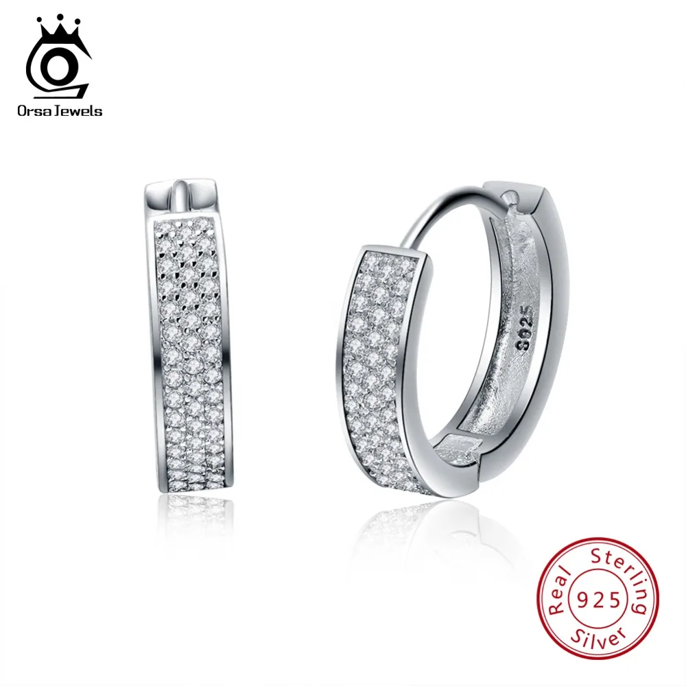 

ORSA JEWELS 100% 925 Sterling Silver Women Hoop Earrings Small Circle AAA 17mm Shiny CZ Female Wedding Engagement Jewelry OSE60