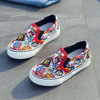 

2019 Children Canvas Shoes Breathable Boys Sport Sneakers Brand Shoes for Girls Jeans Denim Casual Print Child Flat Boots 24-37
