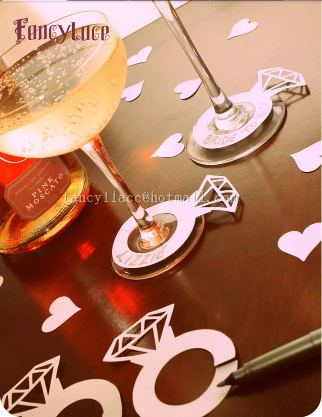 10pcs Laser Cut Paper Card Wedding Cup Diamond Ring Style For Wine Table Decor 