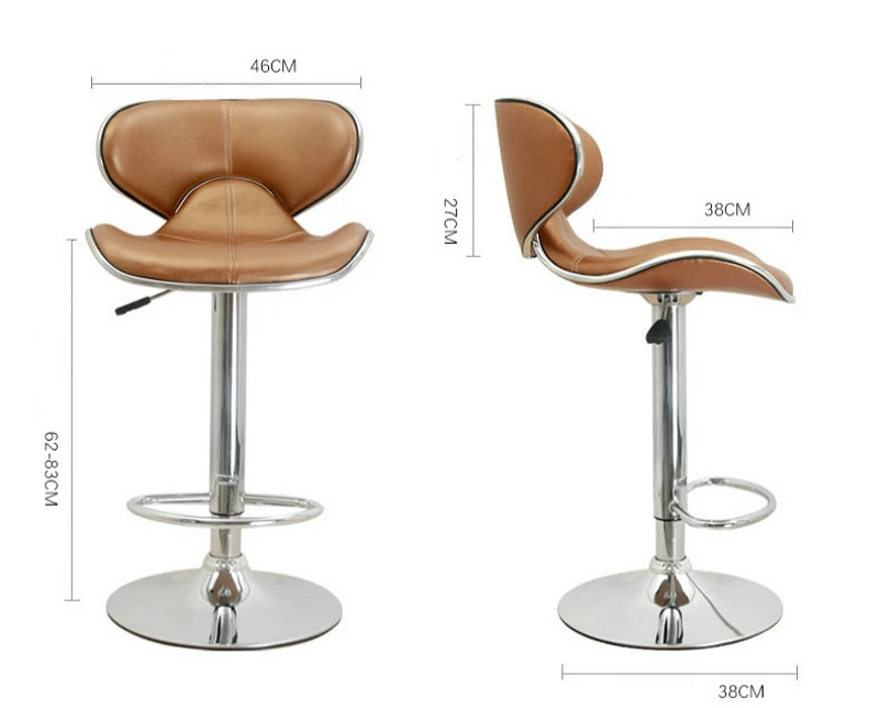 Modern Simple PU Seat Bar Chair Creative Ergonomic Lifted Bar Chair Coffee Rotated Dining High Stool with Footrest and Backrest