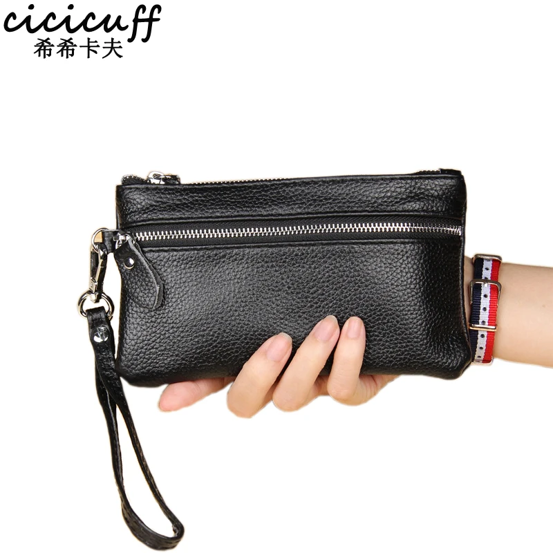 

Handbag for Women Genuine Leather Key Case Lichee Pattern Cellphone Pouch Clutch 2019 New Wrist Strap Wallet Female Day Clutches