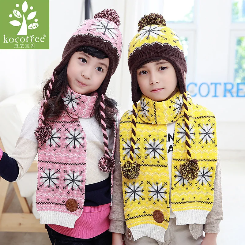 Kocotree/детская зимняя шапка, шарф, перчатки, набор, снежинка, узор, вязаная детская шапочка, шапки, грелки на шею, варежки, костюмы для мальчиков и девочек