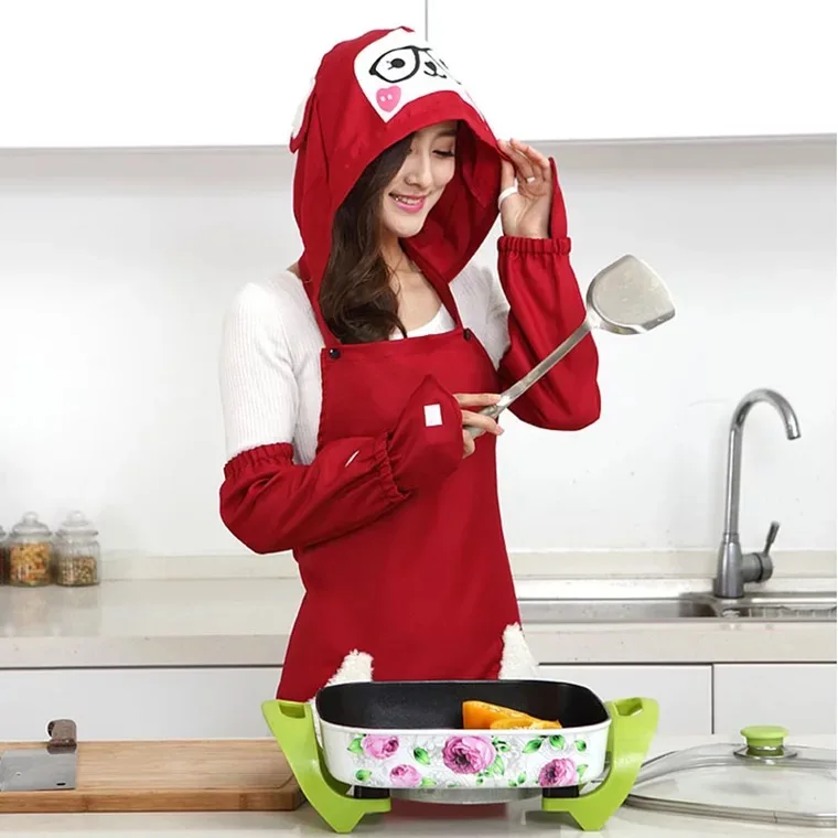 

Kitchen sleeved apron cute Korean creative fashion apron waterproof and oilproof adult female cooking apron with hat