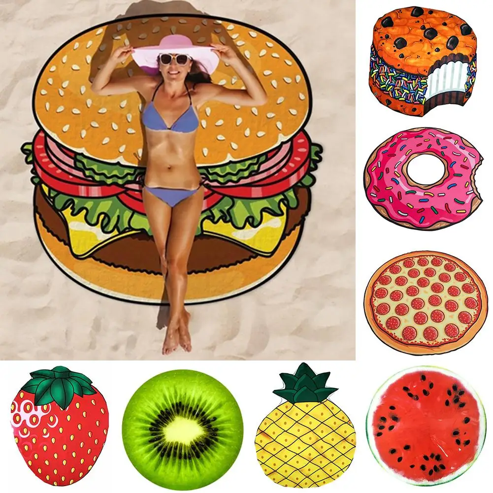 

150cm Creative Boho Beach Towels Pineapple Doughnut Pizza Chiffon Bath Towels Microfibe BeachTowel Swimming Bath Towel