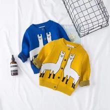 Коллекция года, весенние вязаные свитера с рисунком альпаки для маленьких девочек, пальто Детский кардиган с длинными рукавами, верхняя одежда для мальчиков детская одежда