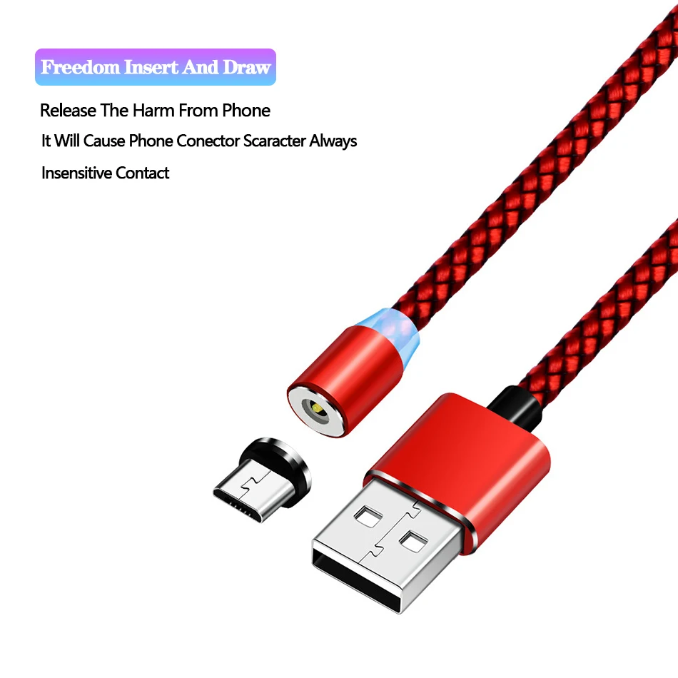 Магнитный кабель в оплетке 1 м светодиодный type-C Micro USB Магнитный usb кабель для зарядки iphone Xs samsung A50 S8 мобильный телефон USB C шнур