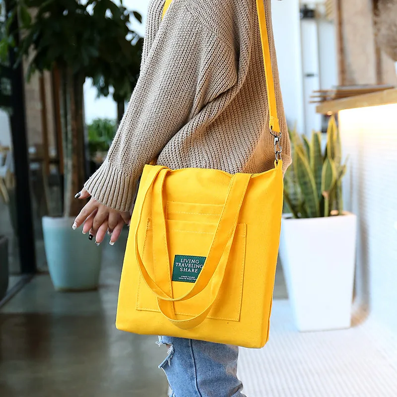 

SUNNY SHOP Canvas Tote Bag Shoulder Women Large Capacity Shopping Bag Korean Girls Casual Durable Handbag Crossbody Purse 2019
