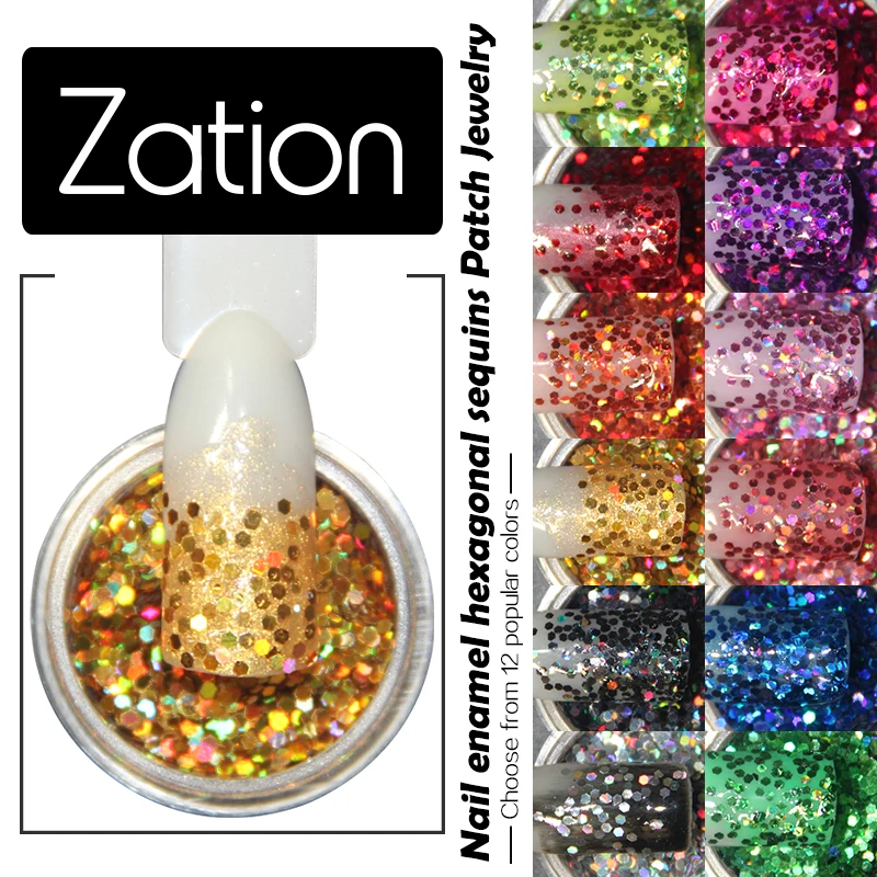 

Zation 1g/box Nails Laser Mixed Glitters Nail Colorful Chrome Flakes Pigment Decoration Hexagon Flakes of Nails Uv Gel Varnish