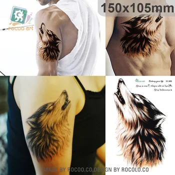 

SC-908/Large 3D Sketch Horrible Brown Howl Wolf Head Designs Cool Chest Body Art Temporary Tattoo Stickers Fake Big Tatoos