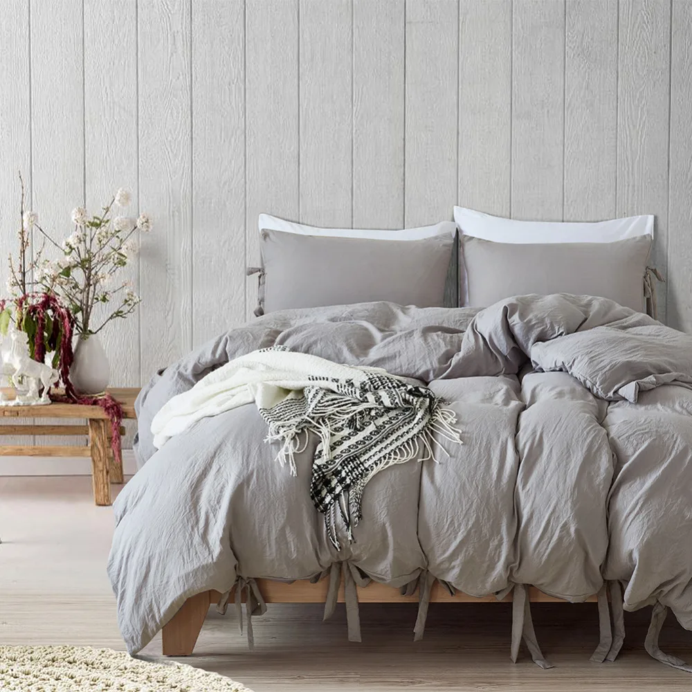 

LISM 3 Pcs Solid color washable cotton Duvet Cover Set With Pillowcase Twin Queen King Size Bedding Set Soft