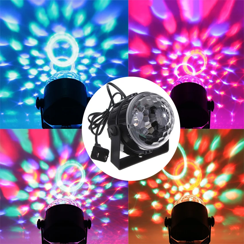 

Mini Voice Control RGB Crystal Magic Ball Stage Lighting Effect Lamp Sound Activated Party Disco Club DJ Light