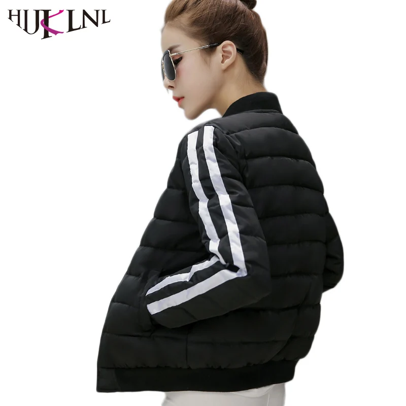 

HIJKLNL manteau hiver femme Girls Striped Short Baseball Jacket Coat Plus Size Women Winter Pockets Cotton Padded Parka NA234