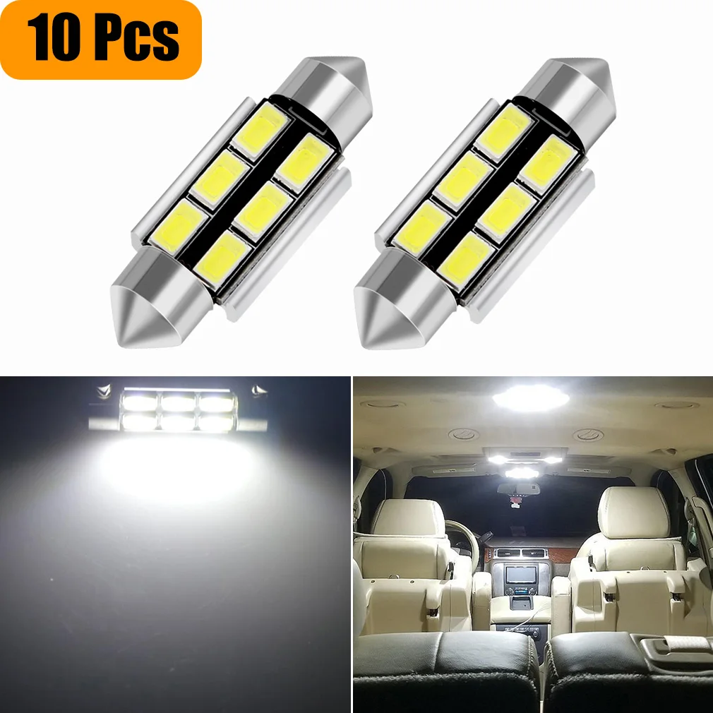 

10 Pieces 36mm Super Bright Festoon LED Bulb DE3425 Dome Light 5730 6SMD C5W 6498 Xenon White 6000K Map Lights